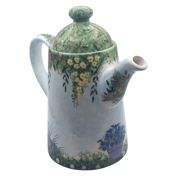 Vintage FIB Handpainted Ceramic Garden in Bloom Floral Coffee Tea Pot & Mug Set - Picture 2 of 11
